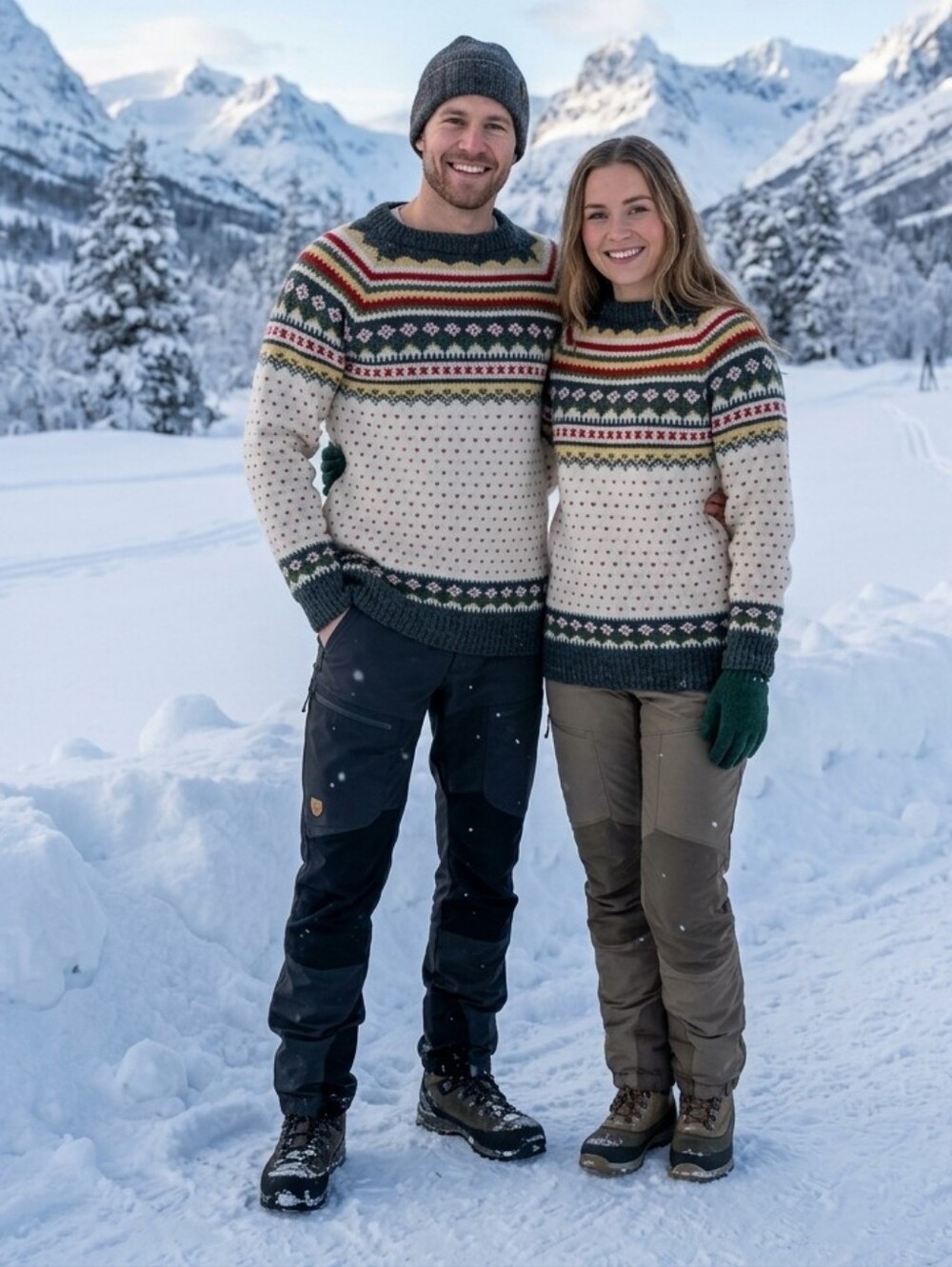 Hand Knit Nordic Wool Blend Unisex Pullover Ski Sweater | XL